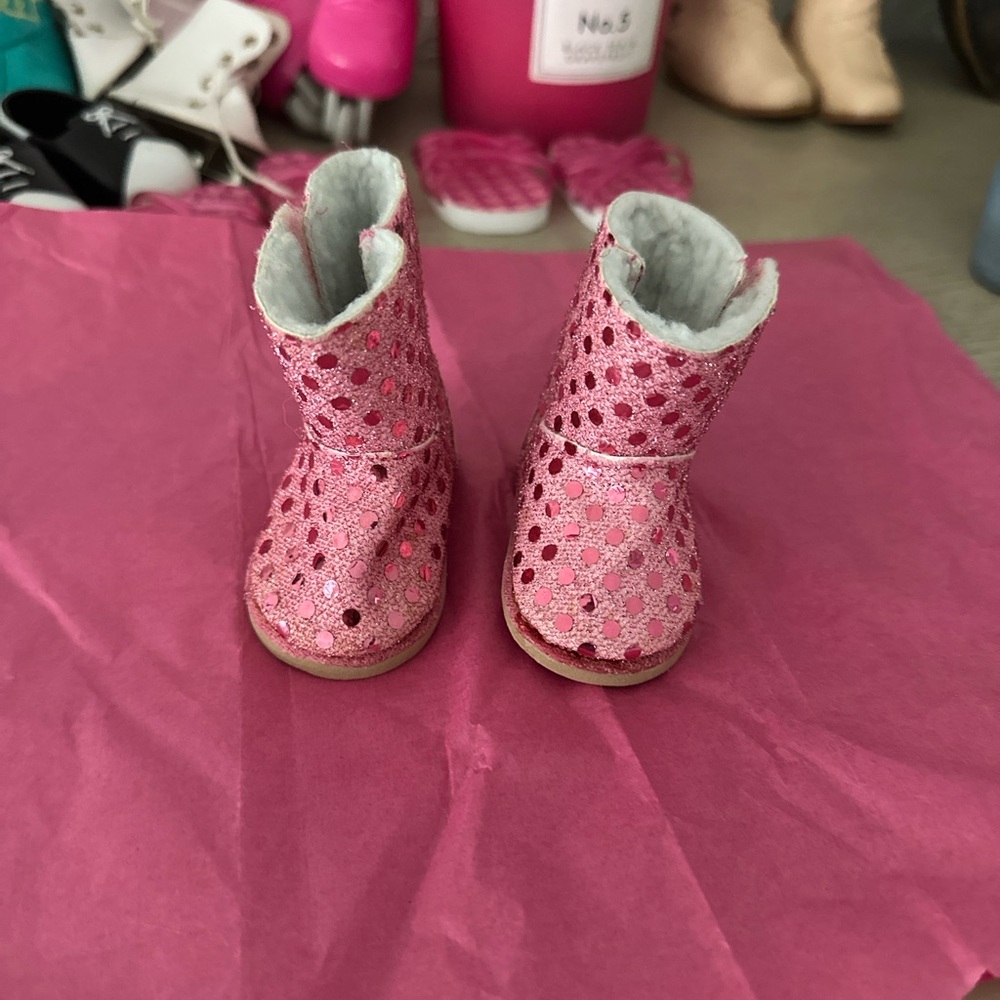 Metallic Pink Perforated dolls Ankle Boots with Sturdy Sole